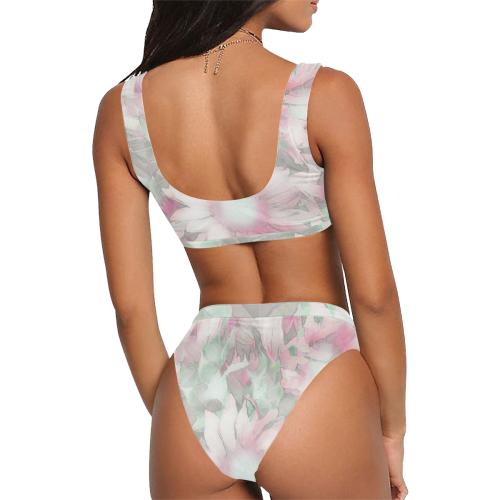 Romantic pastel floral,pink by JamColors Sport Top & High-Waisted Bikini Swimsuit (Model S07)