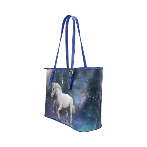 Unicorn and Space Leather Tote Bag/Large (Model 1651)