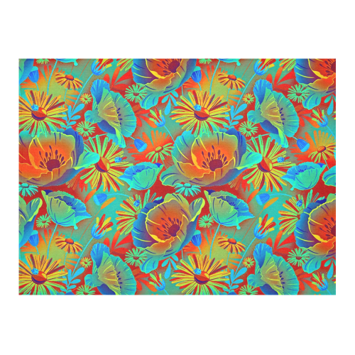 bright tropical floral Cotton Linen Tablecloth 52"x 70"