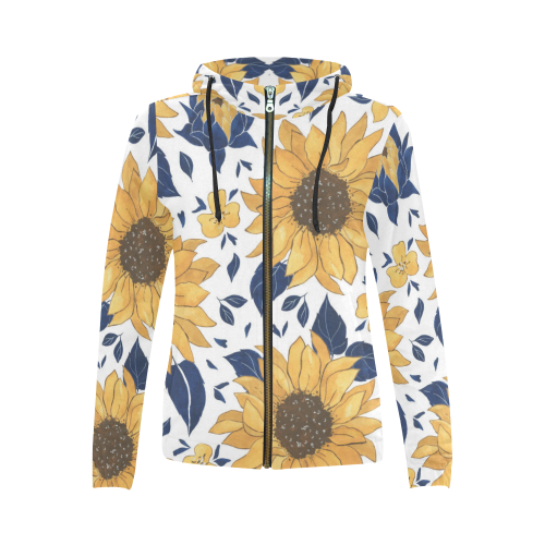 Sunflowers Zip Up Hoodie for Woment All Over Print Full Zip Hoodie for Women (Model H14)
