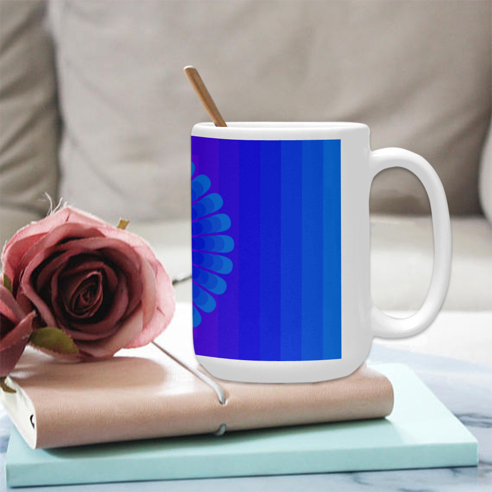 Blue flower on blue violet multiple squares Custom Ceramic Mug (15OZ)
