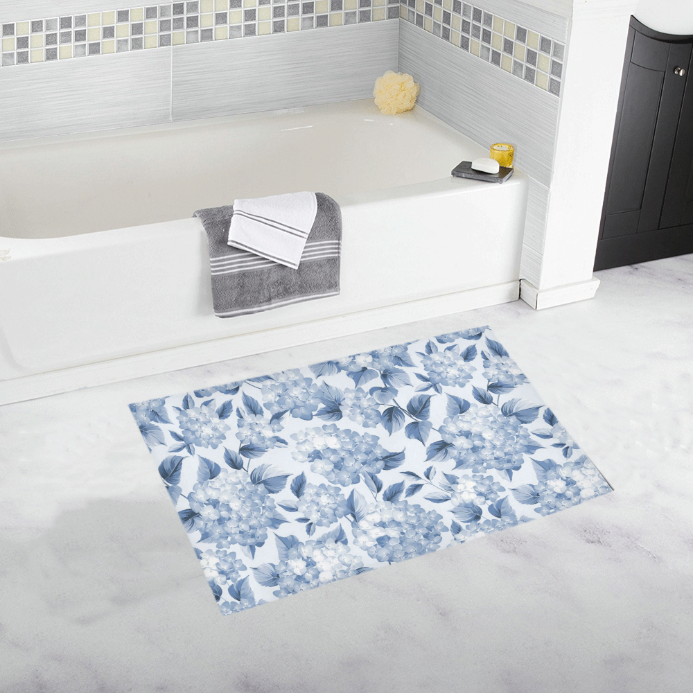 Blue and White Floral Pattern Bath Rug 20''x 32''
