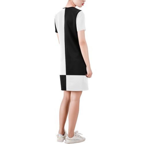 Swinging Sixties Block Pattern by ArtformDesigns Short-Sleeve Round Neck A-Line Dress (Model D47)