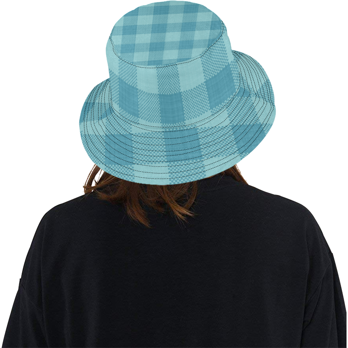 Turquoise Plaid All Over Print Bucket Hat