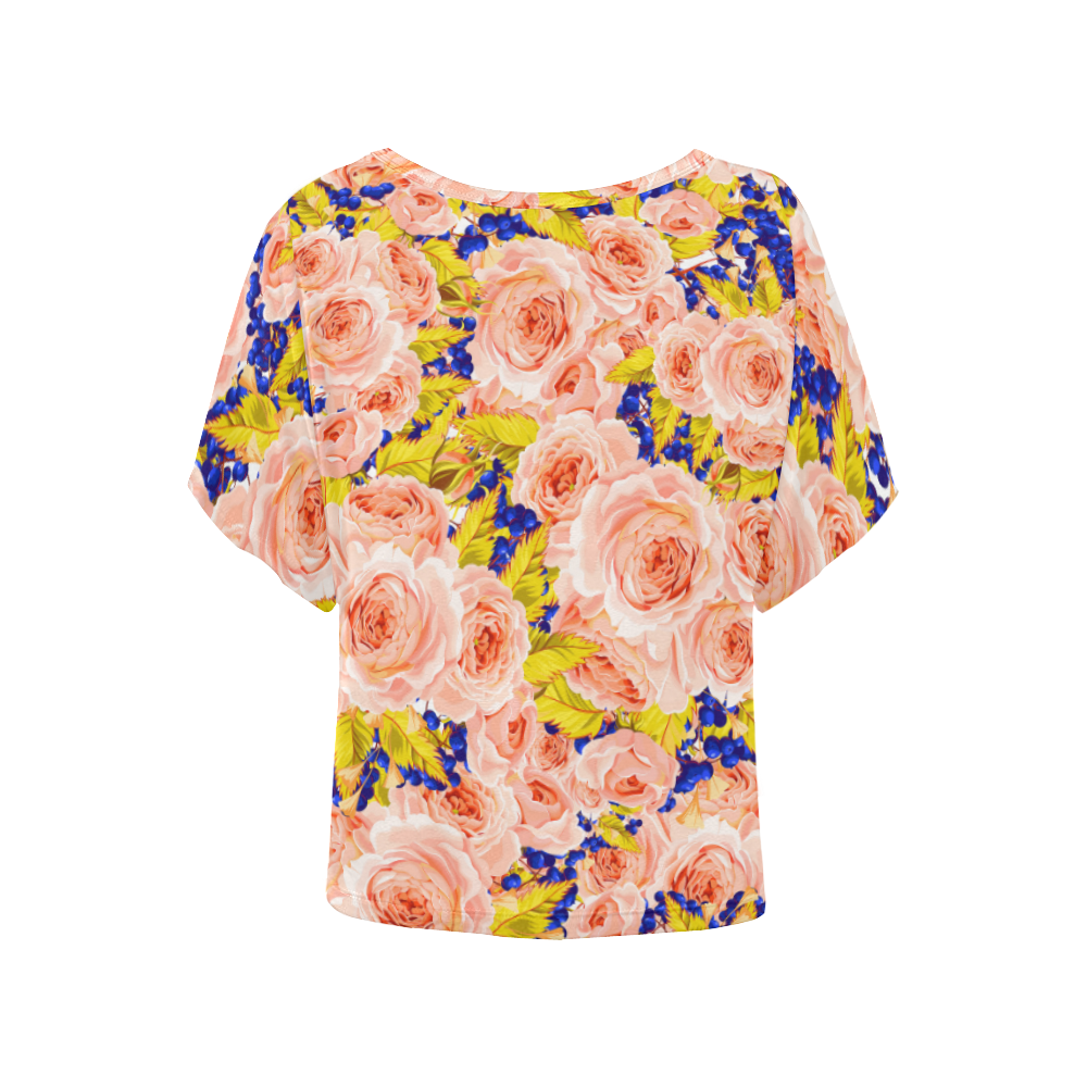 Rose Flower Women's Batwing-Sleeved Blouse T shirt (Model T44)