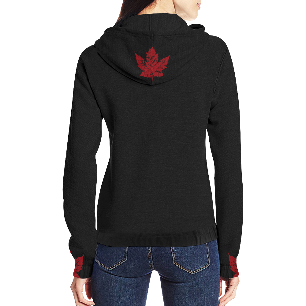 Canada Hoodie Jacket Retro Cool All Over Print Full Zip Hoodie for Women (Model H14)