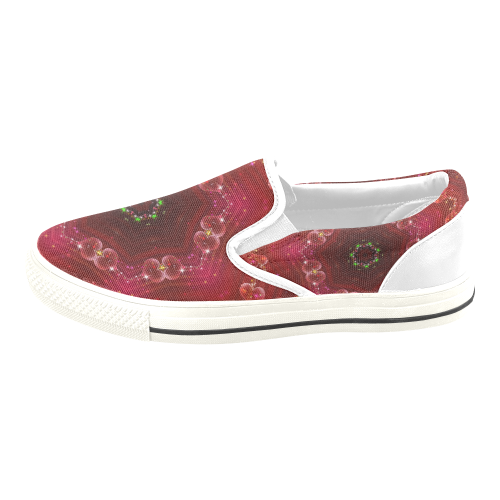 Love and Romance Glittering Ruby and Diamond Heart Women's Slip-on Canvas Shoes/Large Size (Model 019)
