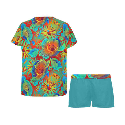 bright tropical floral Women's Short Pajama Set