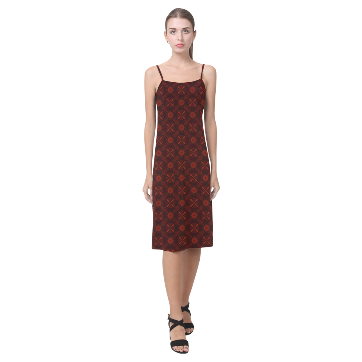 Brown Geometric Pattern Alcestis Slip Dress (Model D05)