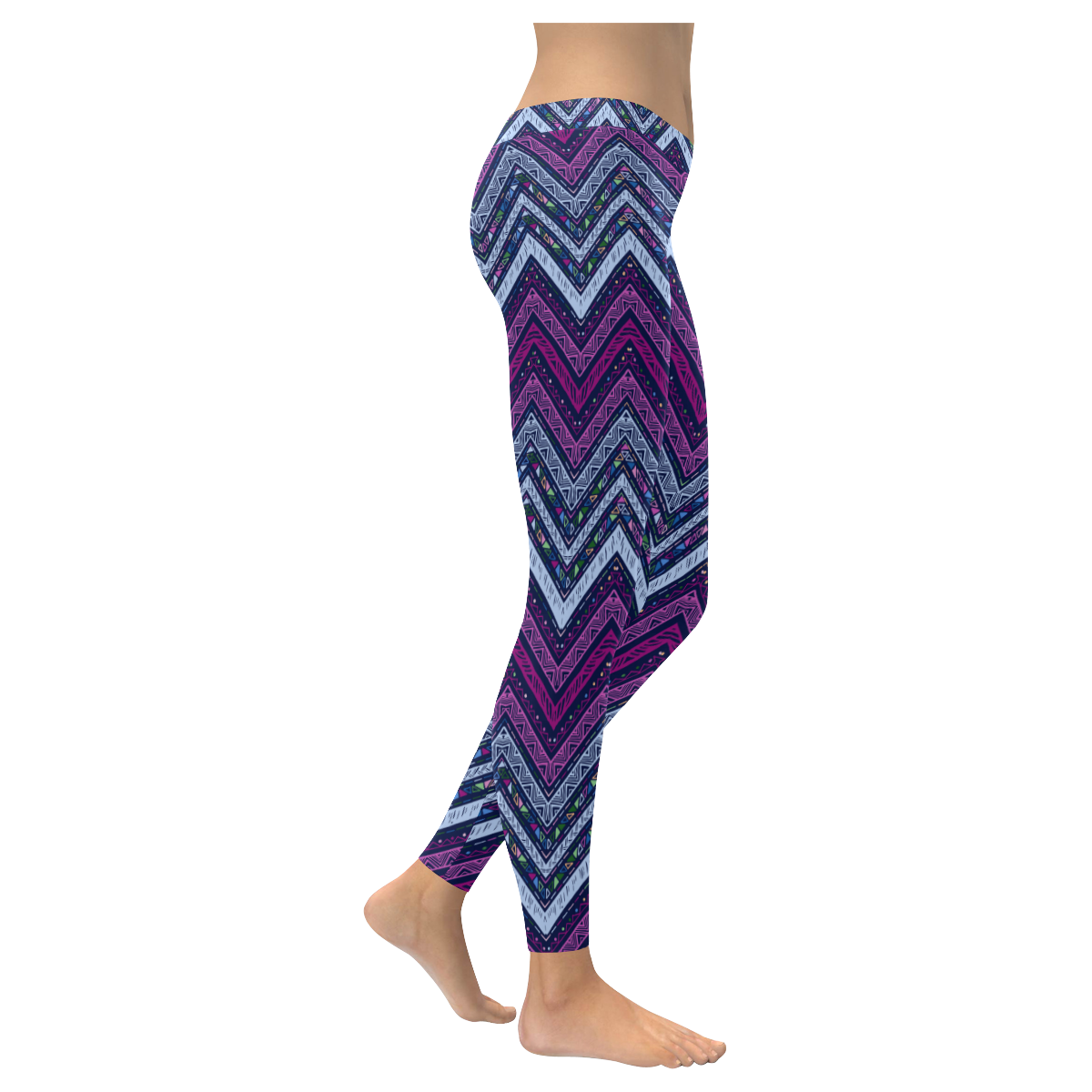 Purple Zigzag Chevron Women's Low Rise Leggings (Invisible Stitch) (Model L05)