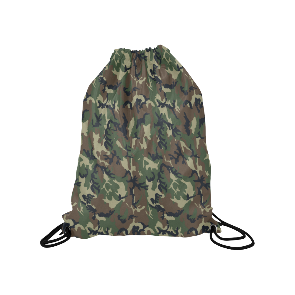 Woodland Forest Green Camouflage Medium Drawstring Bag Model 1604 (Twin Sides) 13.8"(W) * 18.1"(H)