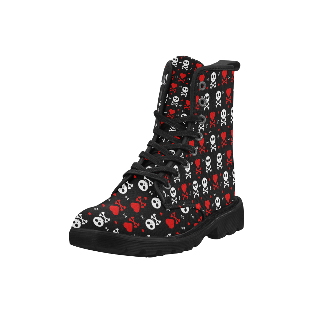 Skull Hearts Martin Boots for Women (Black) (Model 1203H)