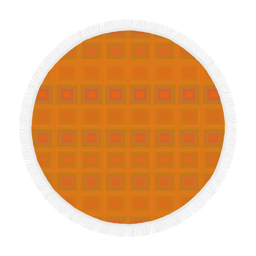 Orange reddish multicolored multiple squares Circular Beach Shawl 59"x 59"