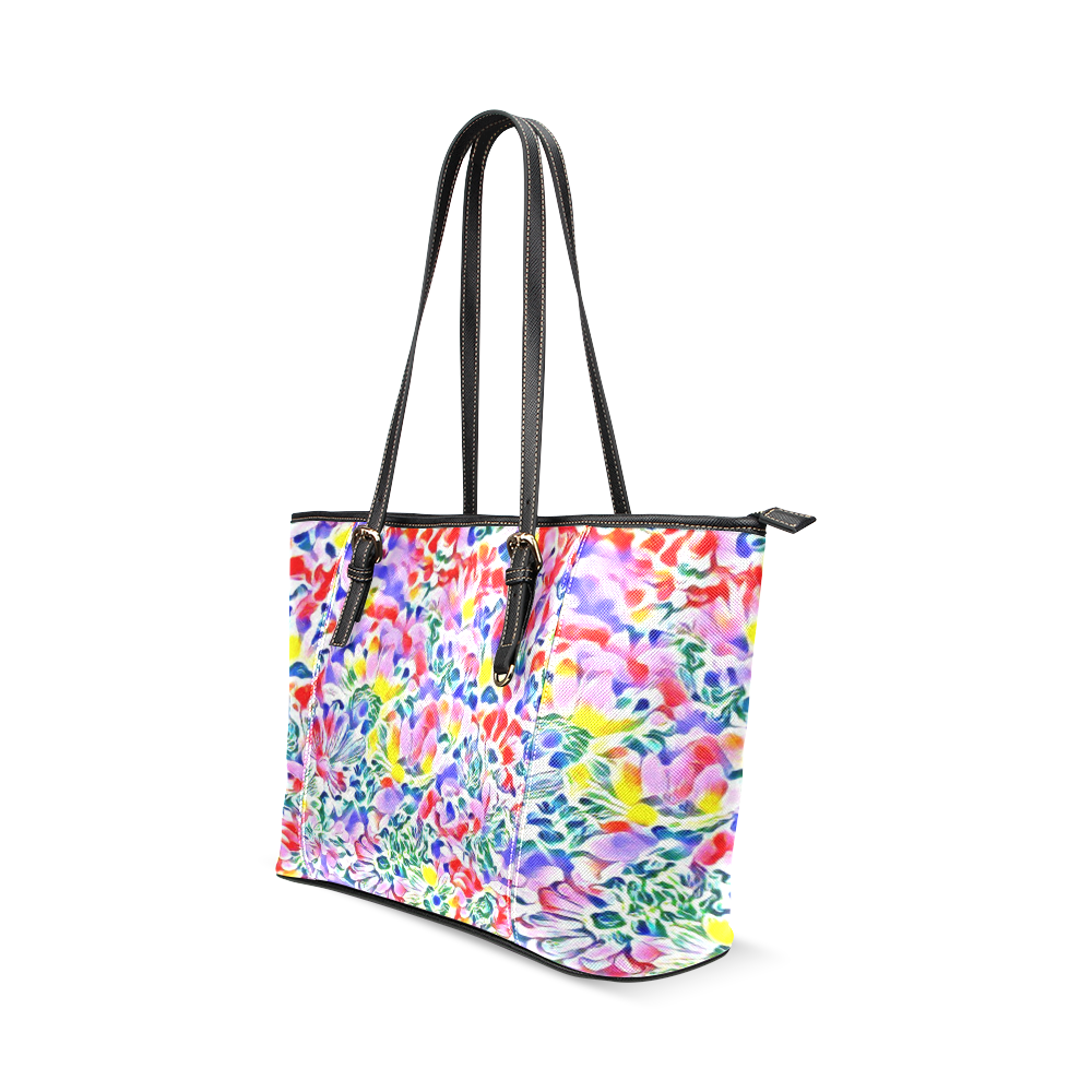Floral Summer Greetings 1A by JamColors Leather Tote Bag/Small (Model 1640)