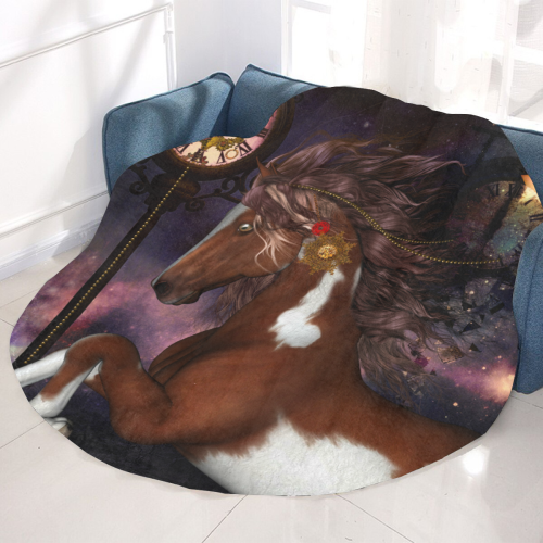 Awesome steampunk horse with clocks gears Circular Ultra-Soft Micro Fleece Blanket 60"