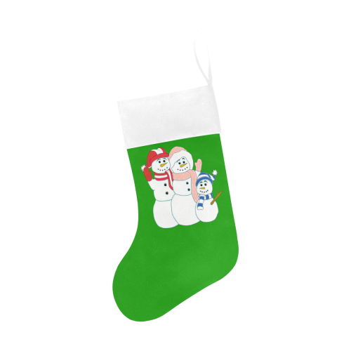 Snowman Family Green/White Christmas Stocking
