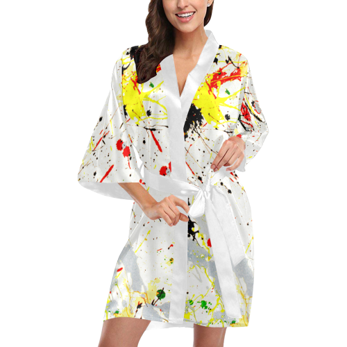Yellow & Black Paint Splatter Kimono Robe
