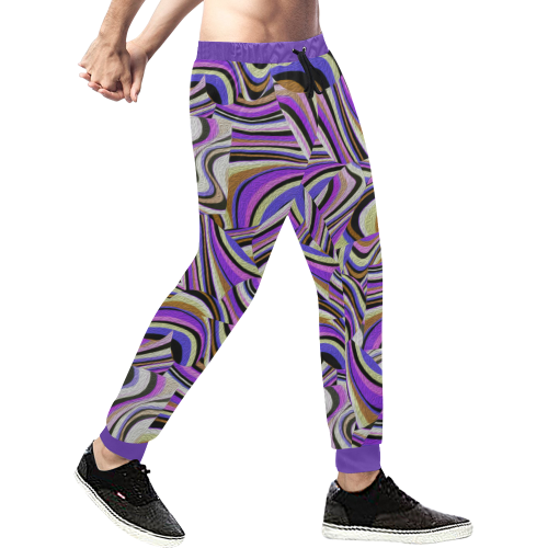 Groovy Retro Renewal - Purple Waves Men's All Over Print Sweatpants (Model L11)