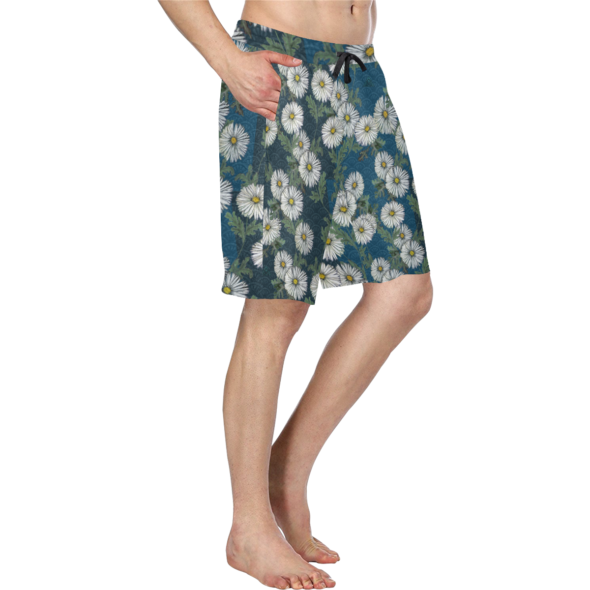 The Lowest of Low Daisies Peacock Men's All Over Print Casual Shorts (Model L23)