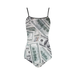 Cash Money / Hundred Dollar Bills Black Strap Strap Swimsuit ( Model S05)