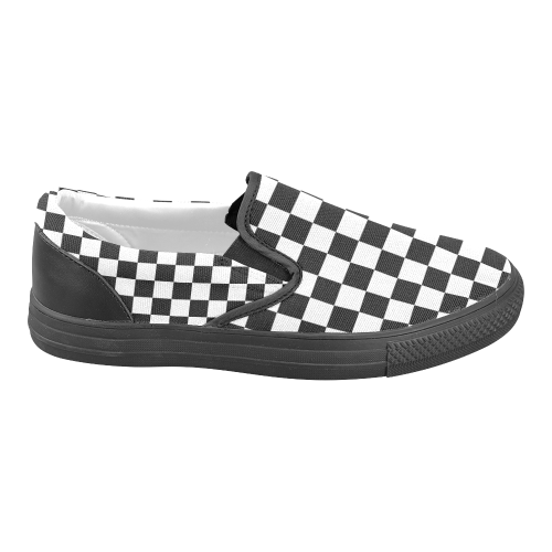 Checkerboard Black and White Slip-on Canvas Shoes for Men/Large Size (Model 019)