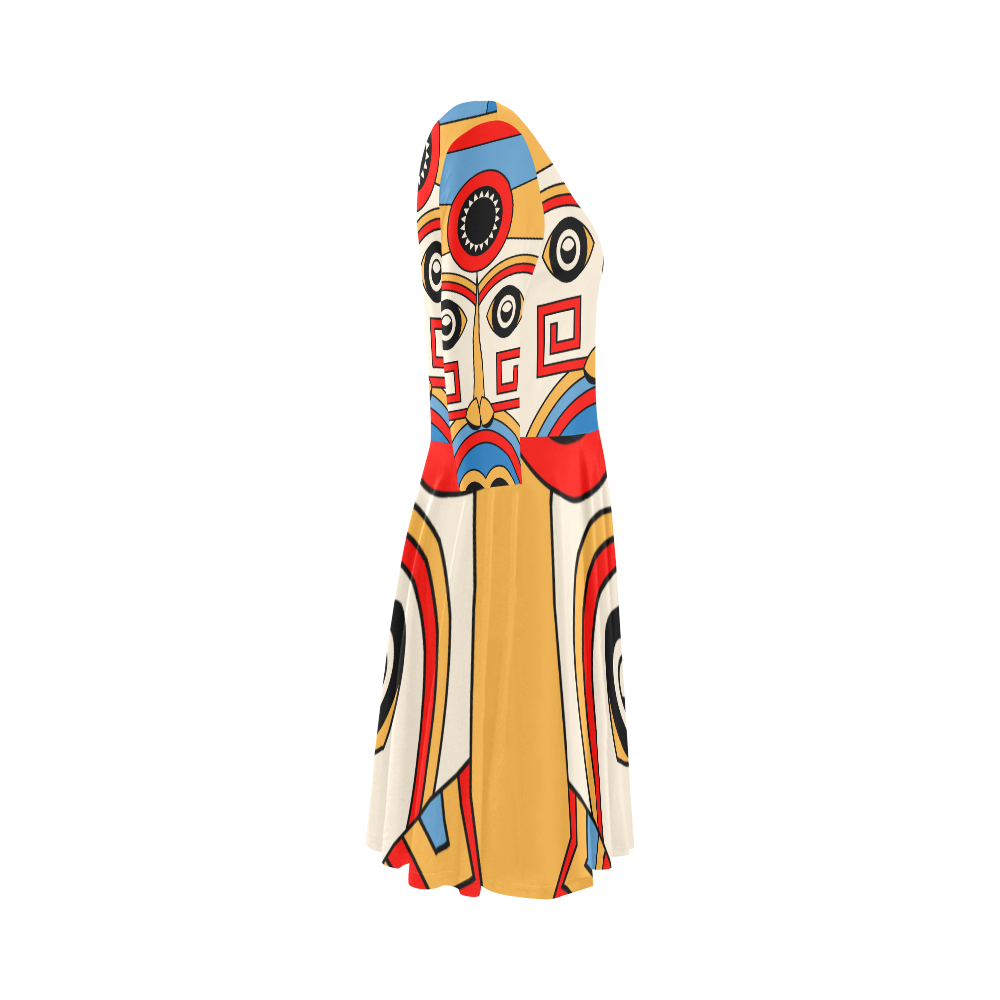 Aztec Religion Tribal Elbow Sleeve Ice Skater Dress (D20)