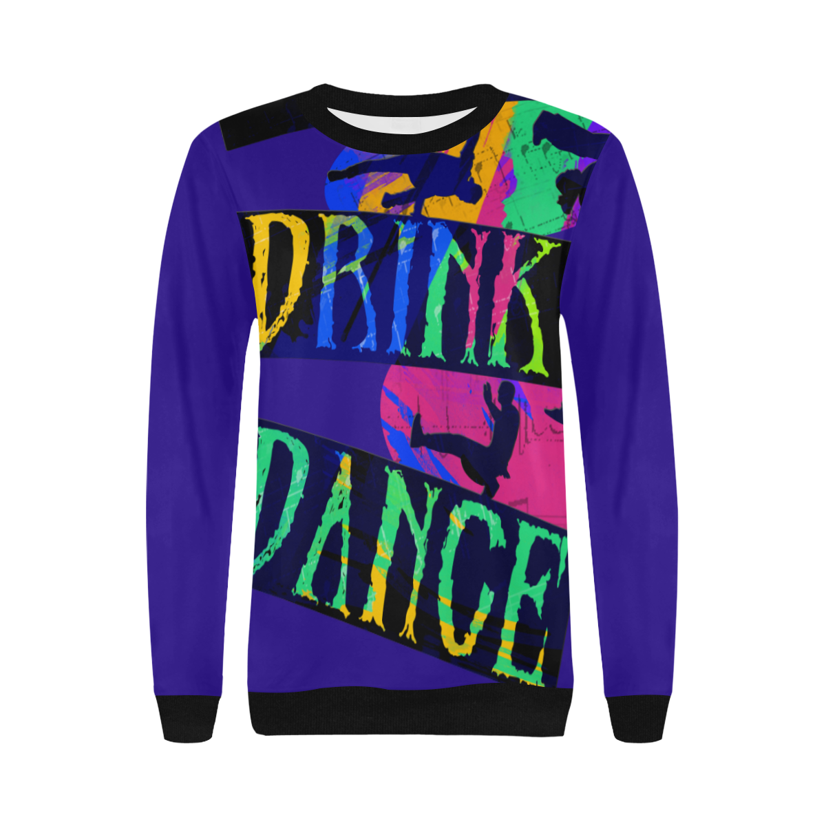 Break Dancing Colorful / Purple Women's Rib Cuff Crew Neck Sweatshirt (Model H34)