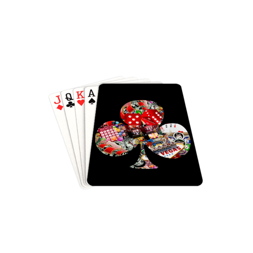 Club Playing Card Shape - Las Vegas Icons on Black Playing Cards 2.5"x3.5"