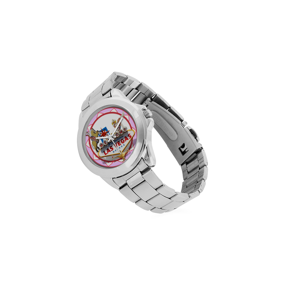 LasVegasIcons Poker Chip - Pink Unisex Stainless Steel Watch(Model 103)