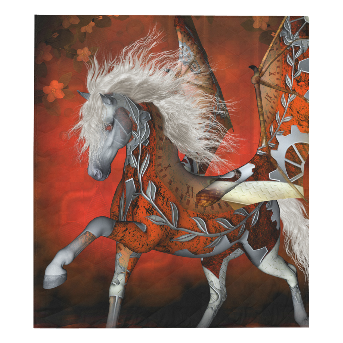 Awesome steampunk horse with wings Quilt 70"x80"