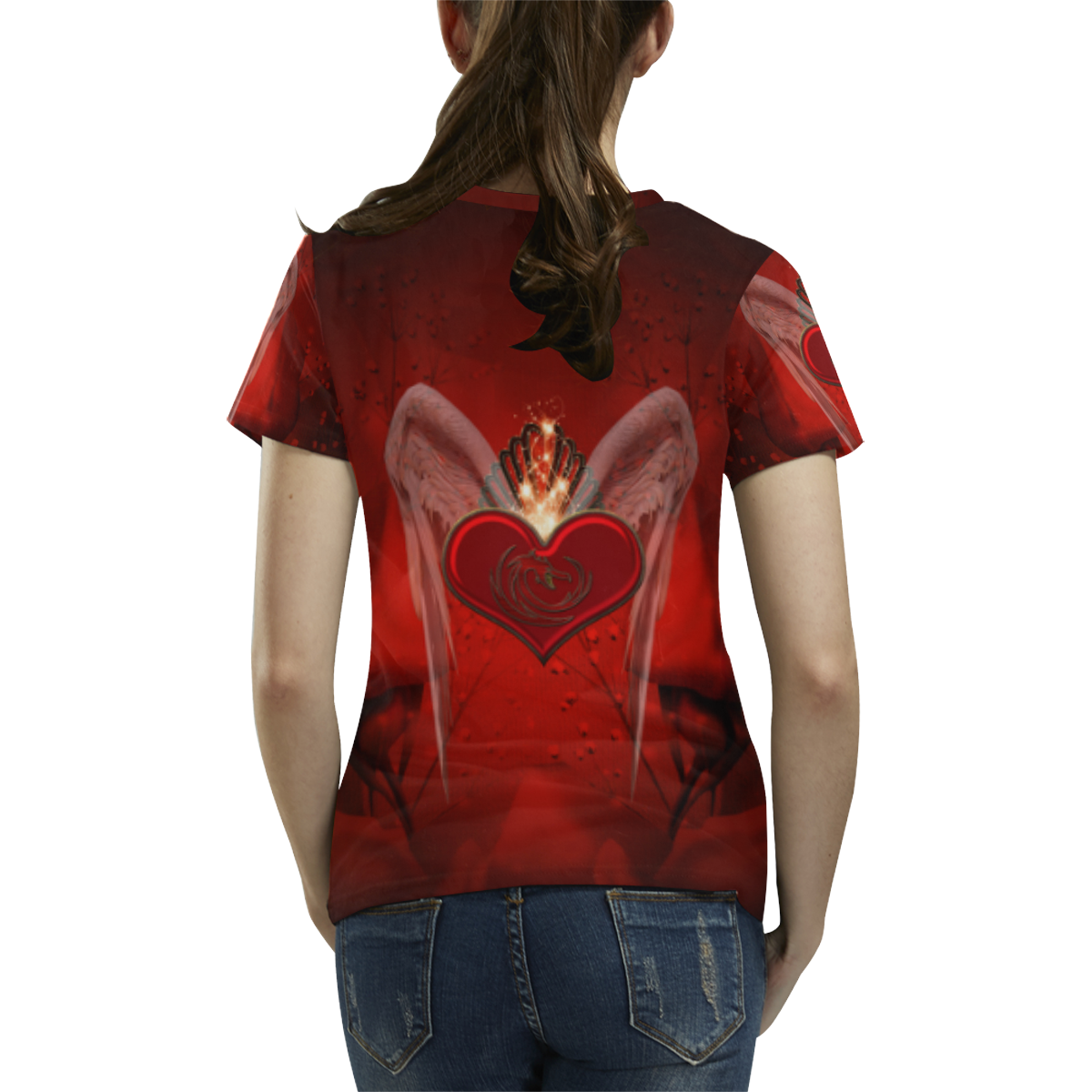 Heart with wings All Over Print T-Shirt for Women (USA Size) (Model T40)
