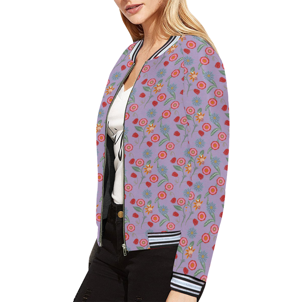 vintage floral lilac All Over Print Bomber Jacket for Women (Model H21)