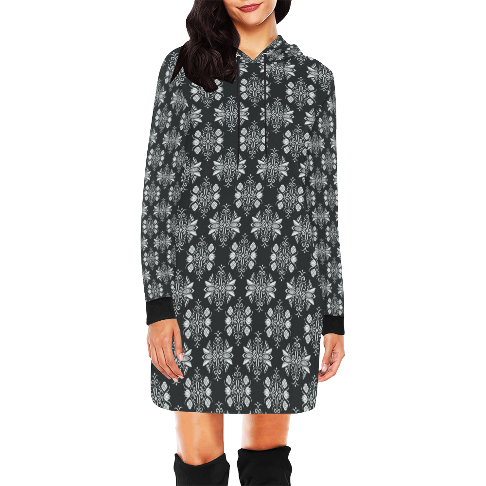 wallpaper repeat grayscale All Over Print Hoodie Mini Dress (Model H27)