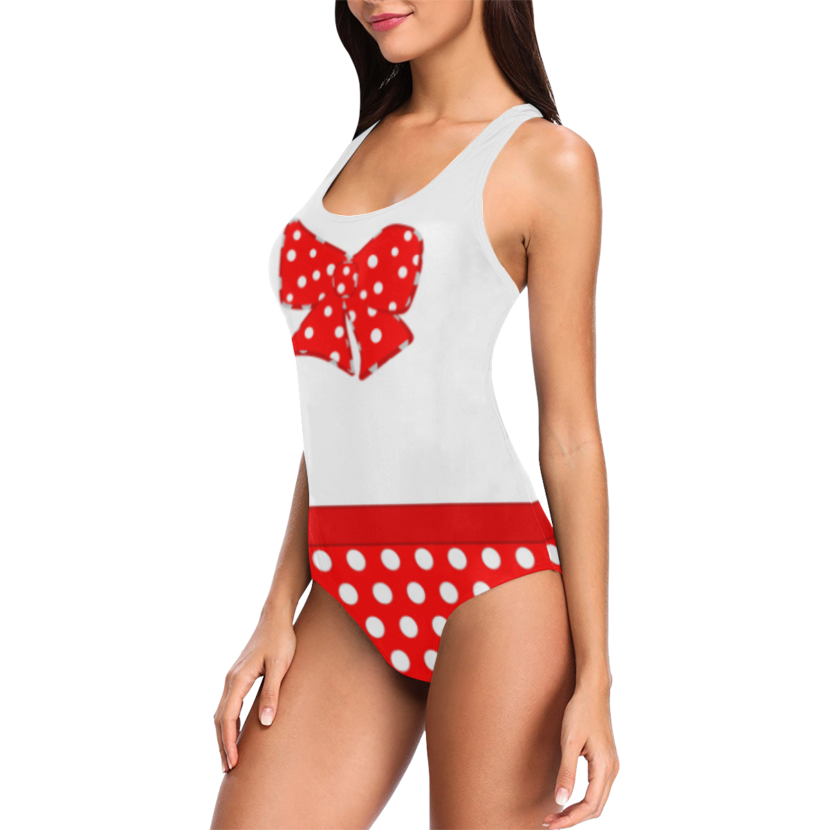 Polka Dots Red with Red Bow Vest One Piece Swimsuit (Model S04)