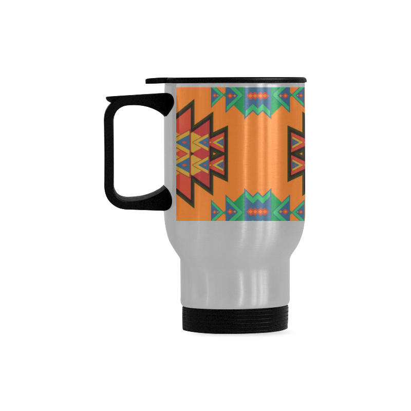 Misc shapes on an orange background Travel Mug (Silver) (14 Oz)