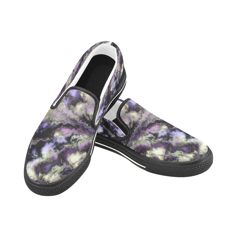 Purple marble Women's Slip-on Canvas Shoes/Large Size (Model 019)