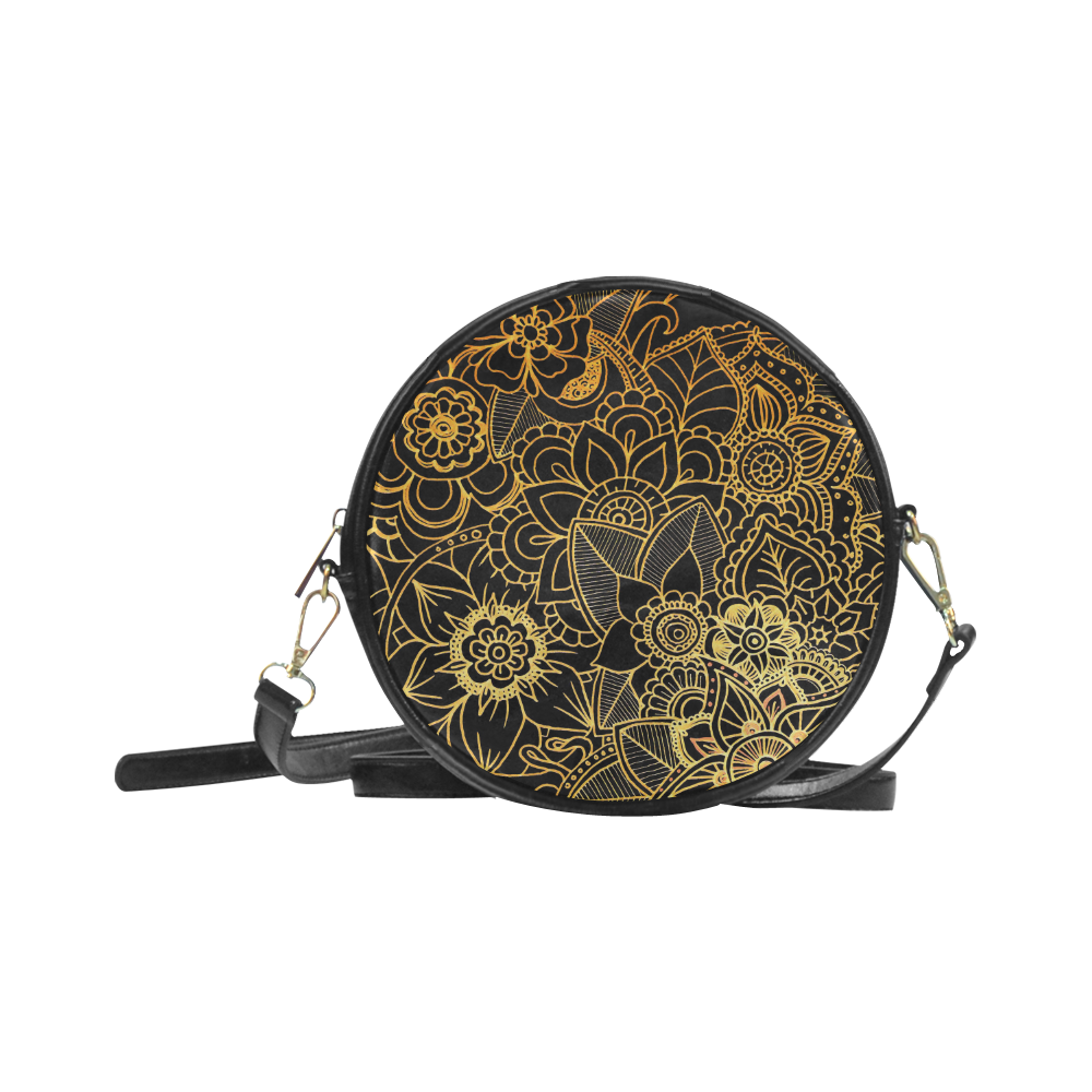 Floral Doodle Gold G523 Round Sling Bag (Model 1647)