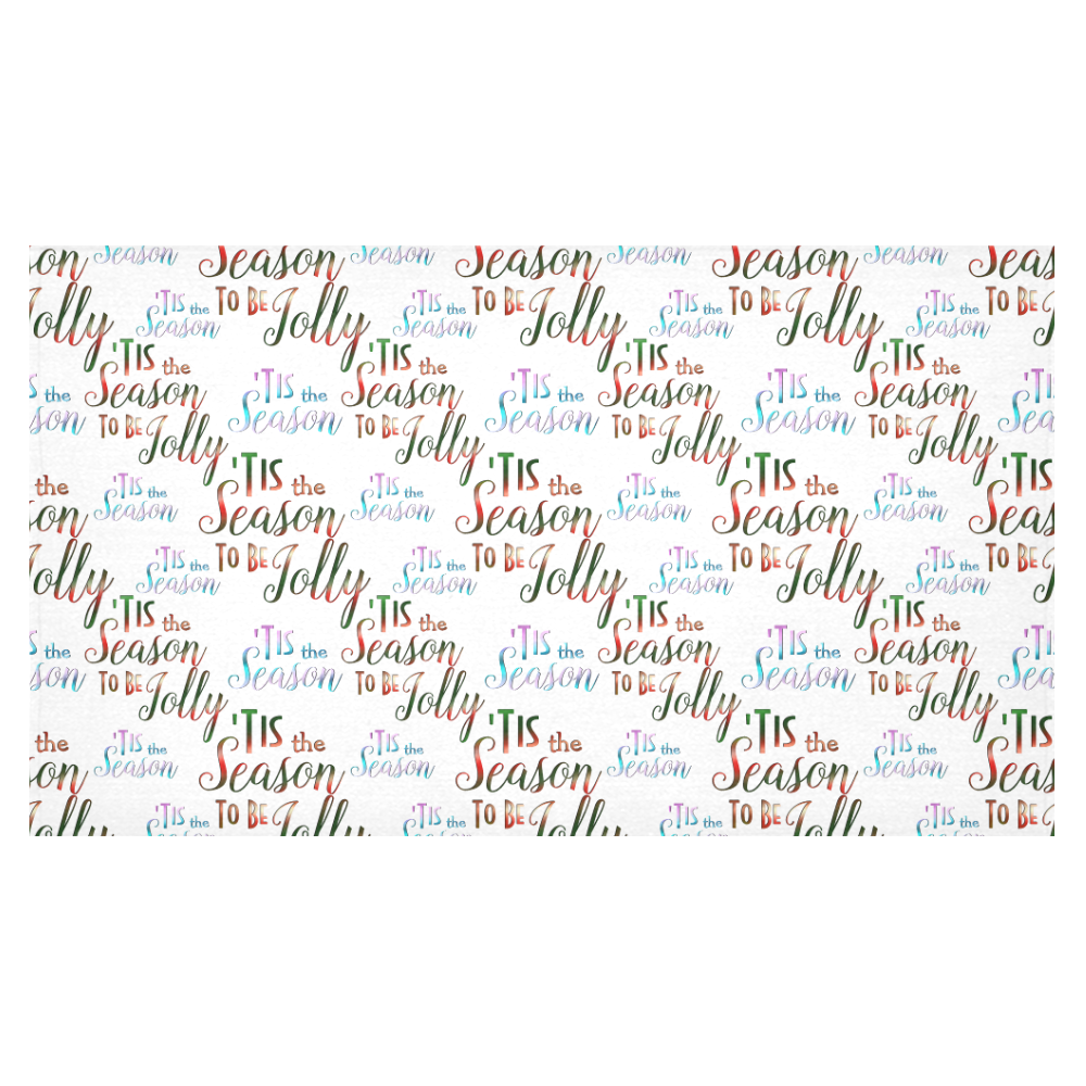 Christmas 'Tis The Season Pattern on White Cotton Linen Tablecloth 60"x 104"