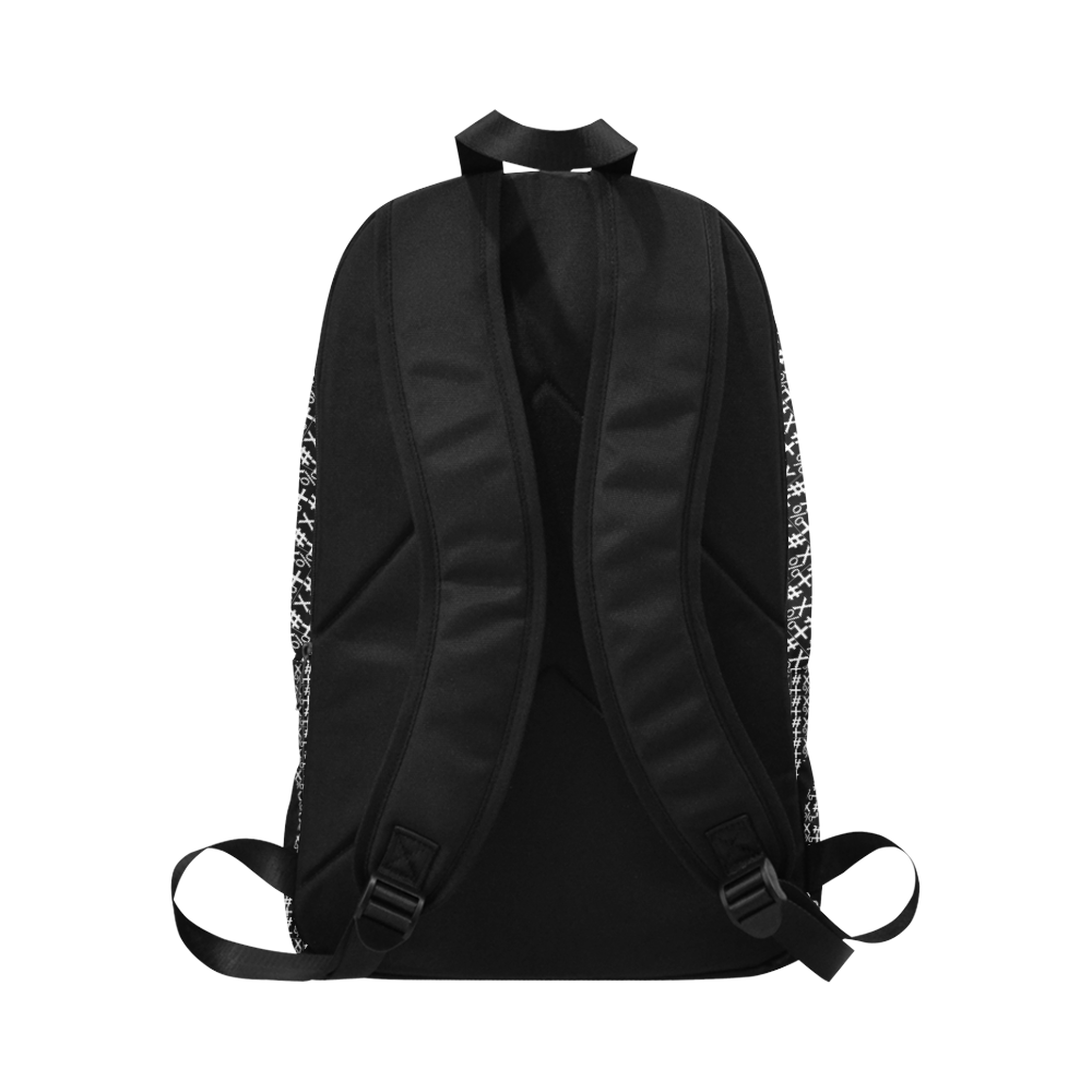 NUMBERS Collection Symbols Circle + x Black/White/Black Fabric Backpack for Adult (Model 1659)