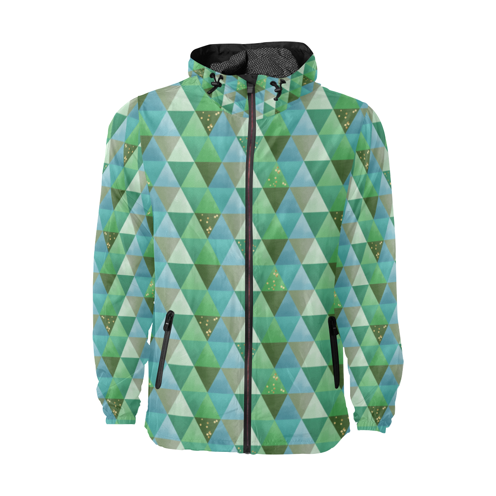 Triangle Pattern - Green Teal Khaki Moss Unisex All Over Print Windbreaker (Model H23)