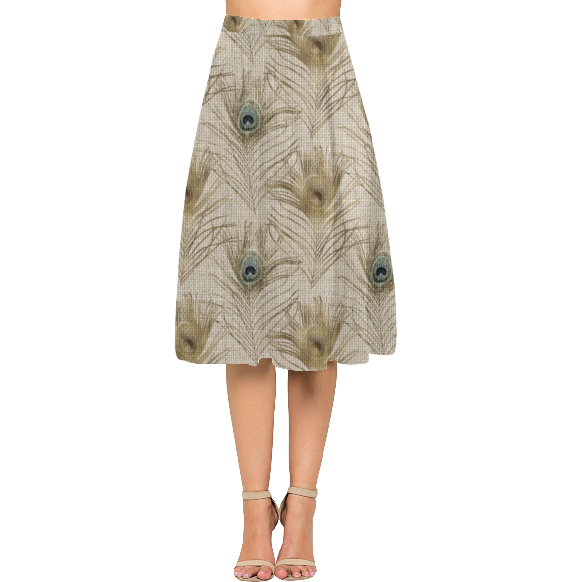 Linen Peacock Animal Print Aoede Crepe Skirt (Model D16)