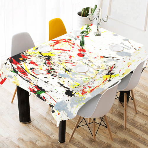 Black, Red, Yellow Paint Splatter Cotton Linen Tablecloth 52"x 70"