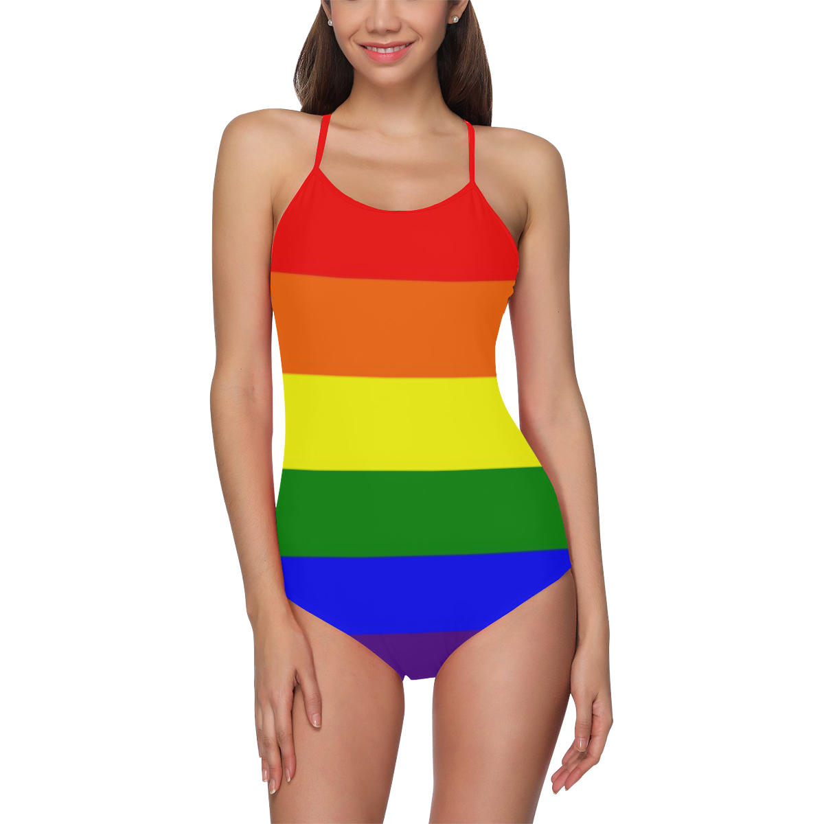Rainbow Flag (Gay Pride - LGBTQIA+) Strap Swimsuit ( Model S05)