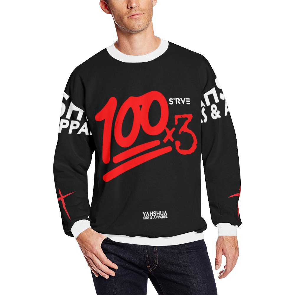100x3 (Black) Men's Oversized Fleece Crew Sweatshirt/Large Size(Model H18)