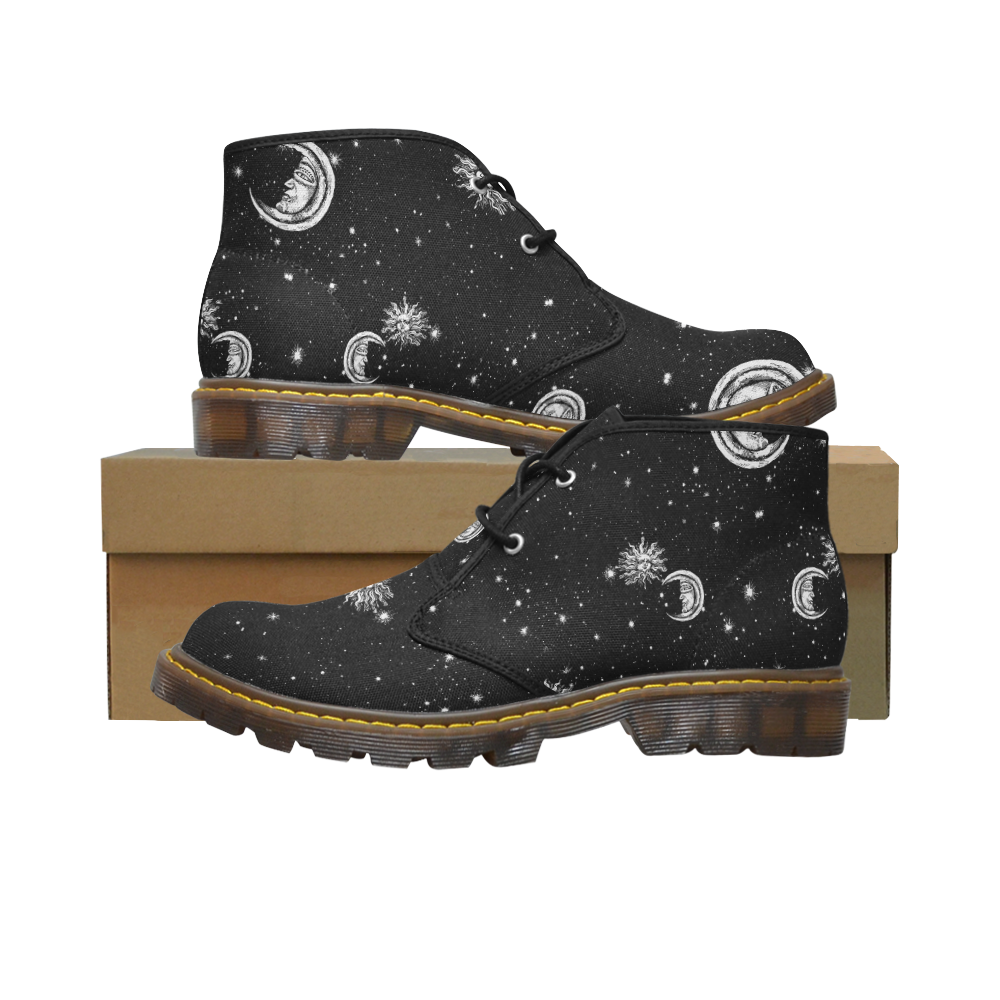 Mystic Stars, Moon and Sun Women's Canvas Chukka Boots/Large Size (Model 2402-1)