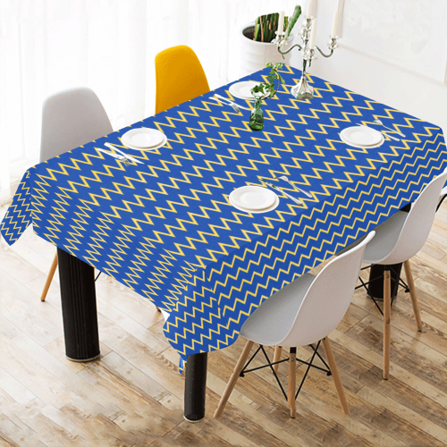 Chevron Jaune/Bleu Cotton Linen Tablecloth 60"x 84"