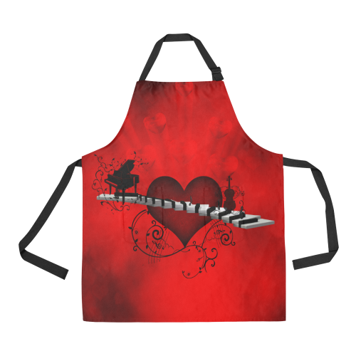 Music, piano guitar and wonderful heart All Over Print Apron