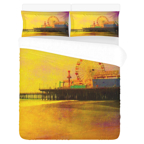 Yellow Purple Santa Monica Pier 3-Piece Bedding Set