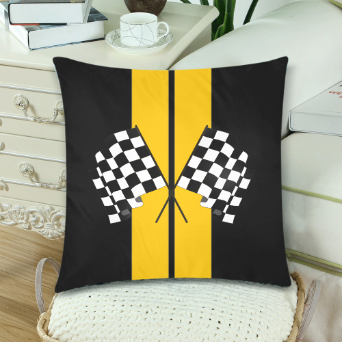 Race Car Stripe, Checkered Flag, Black and Yellow Custom Zippered Pillow Cases 18"x 18" (Twin Sides) (Set of 2)