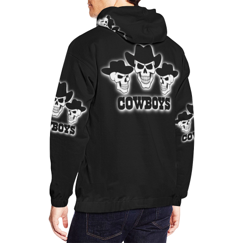 Cawboys Skull Glow Design - Skulls Art NEW Original Black and White All Over Print Hoodie for Men/Large Size (USA Size) (Model H13)